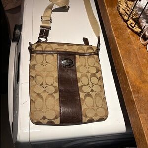 Coach Beige and Dark Brown Men's Messenger Bag